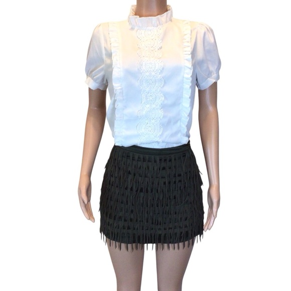 NWOT Do & Be Fringe Mini Skirt Size Large Dark Green Tassel Layered Festival - Picture 4 of 6